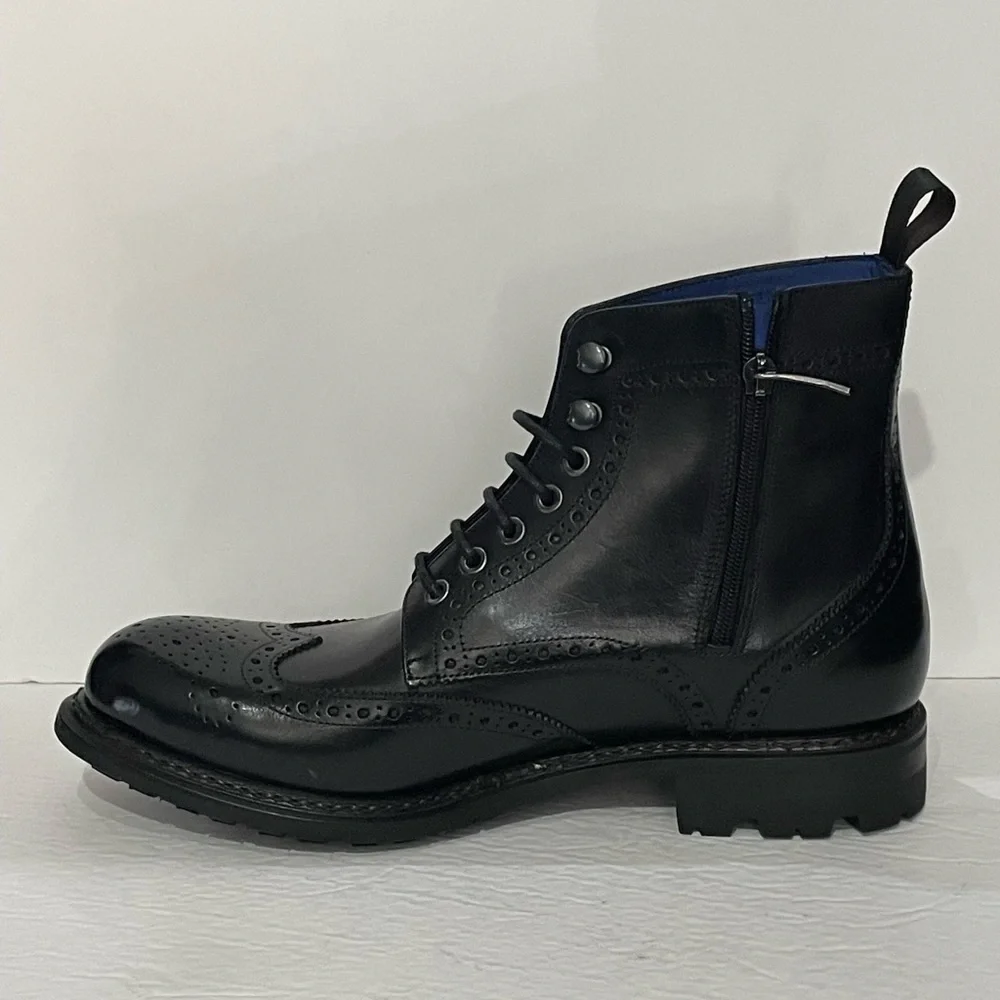 Emilio Franco boot chelsea chukka black wingtip lace up side zipper